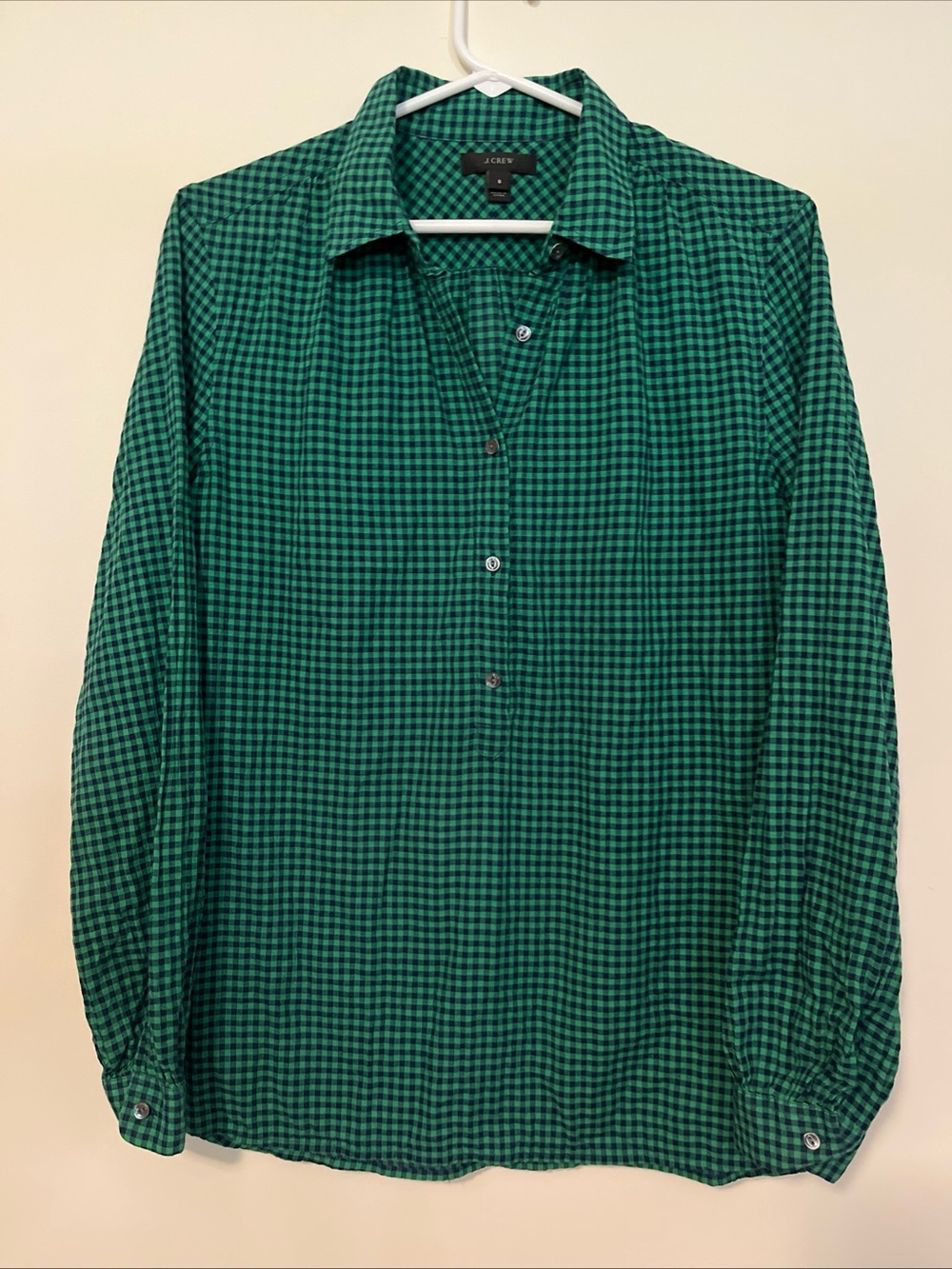 WOMENS J. CREW BLUE GREEN CHECKERED GINGHAM POPOVER LIGHTWEIGHT SHIRT SIZE 6